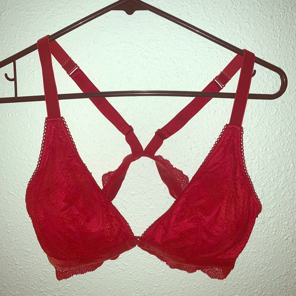 VS front clasp lacy red bralette